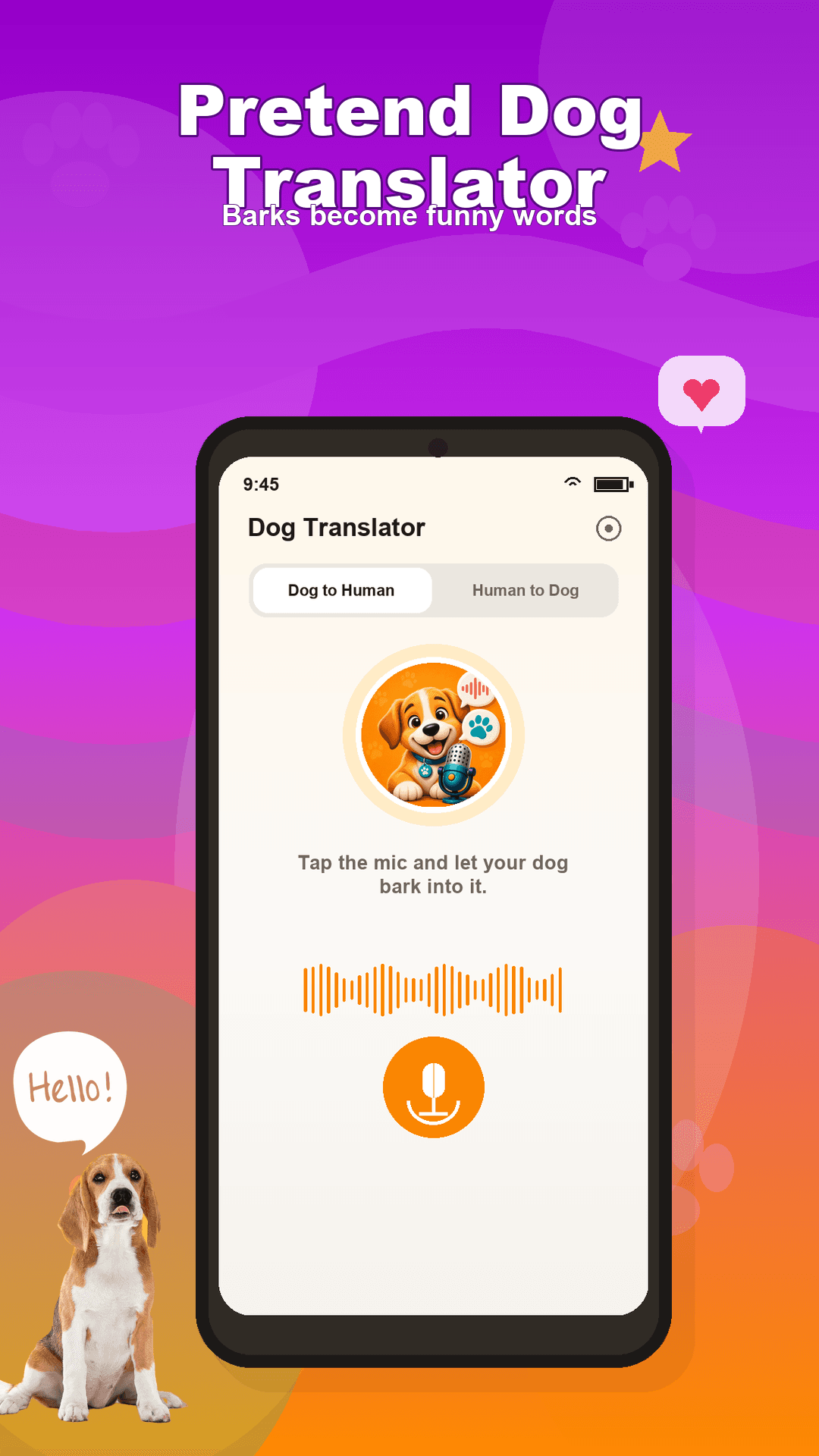 Dog Translator home screen preview